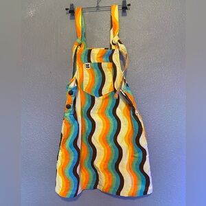LUCY & YAK wavy PSYCHEDELIC corduroy MINI PINI overall dress pinafore UK 6 UK 2